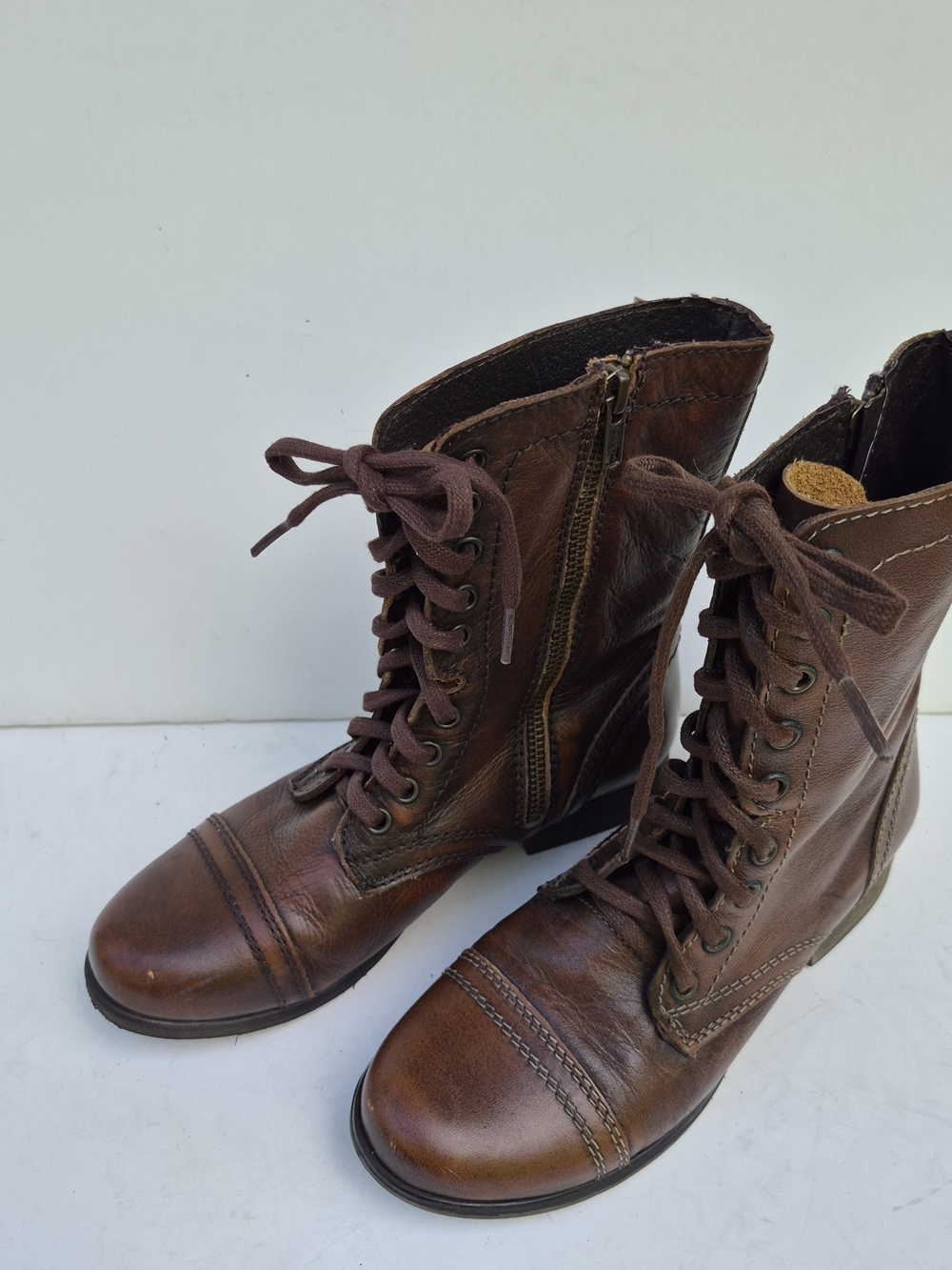 Steve Madden Brown Lace-Up Leather Women's Ankle Boots
